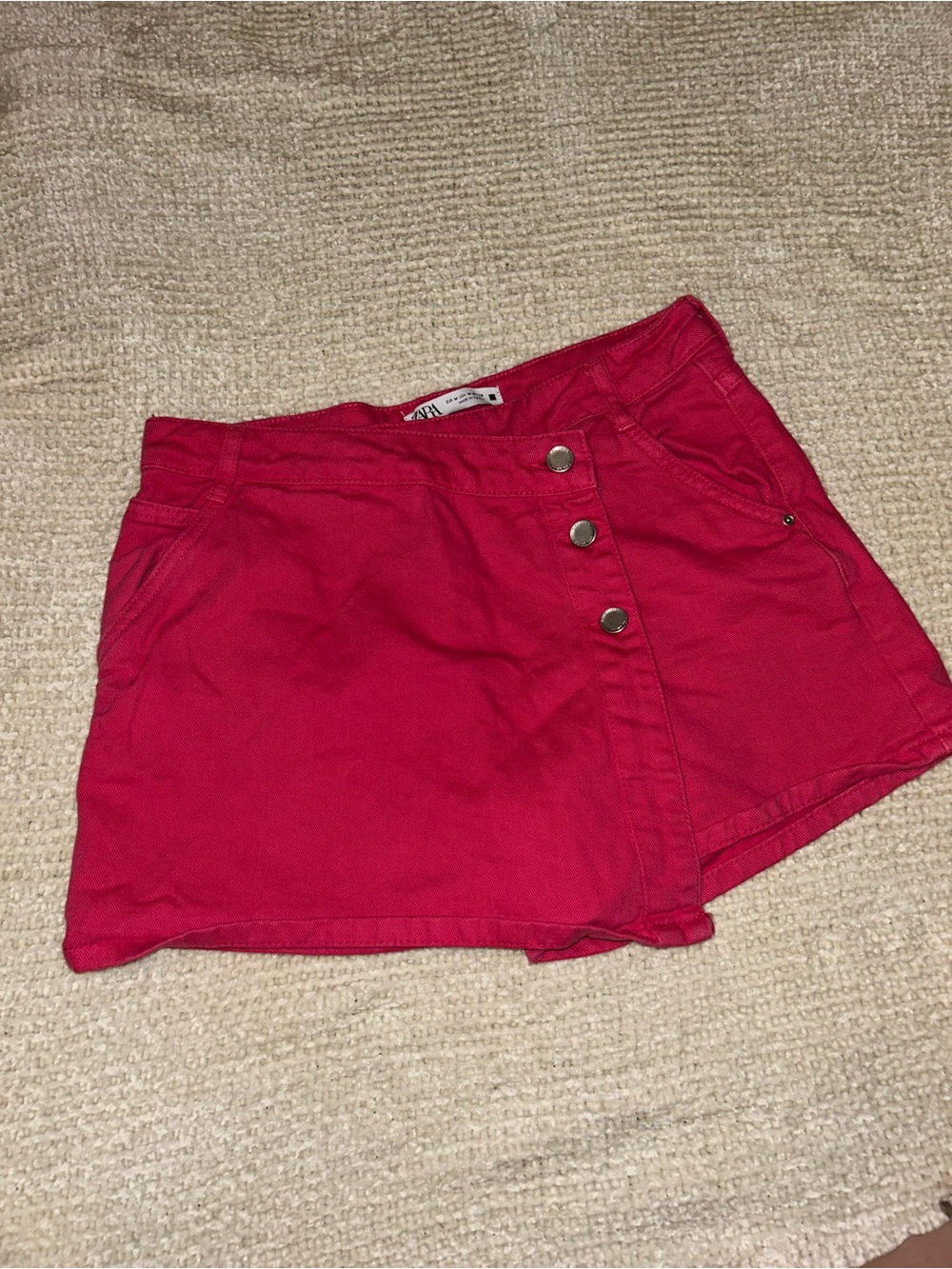 Zara Crimson Button-Front Skort